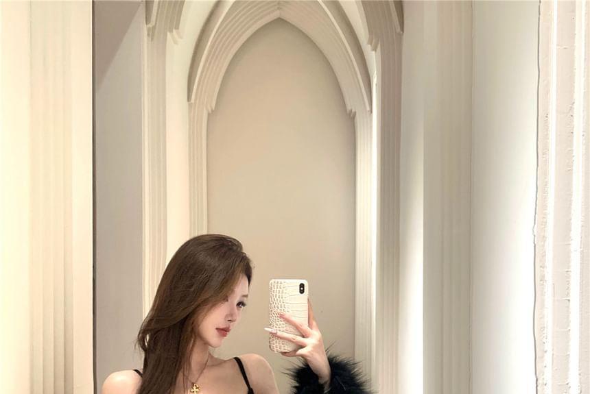 Spaghetti Strap Mini Mesh Bodycon Dress Product Image