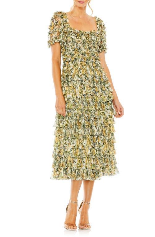Mac Duggal Square Neck Short Sleeve Micro Ruffle Dress Product Image