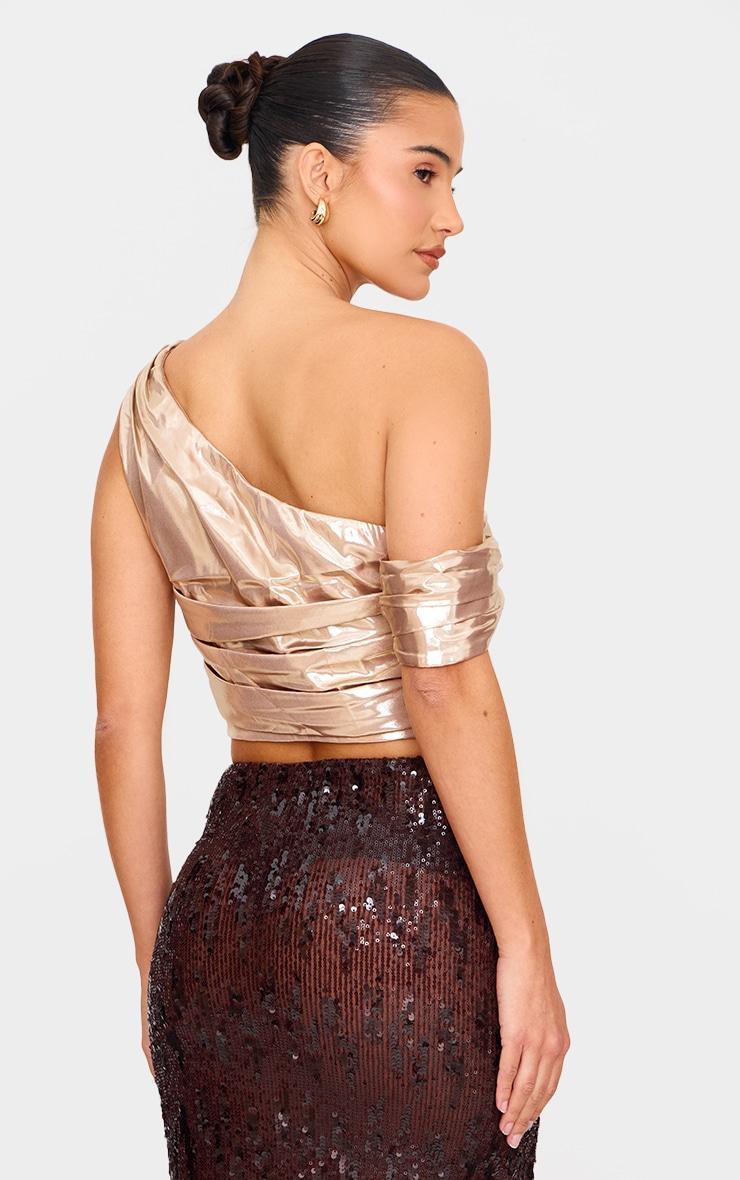 Champagne Satin Drapey Bardot Top Product Image