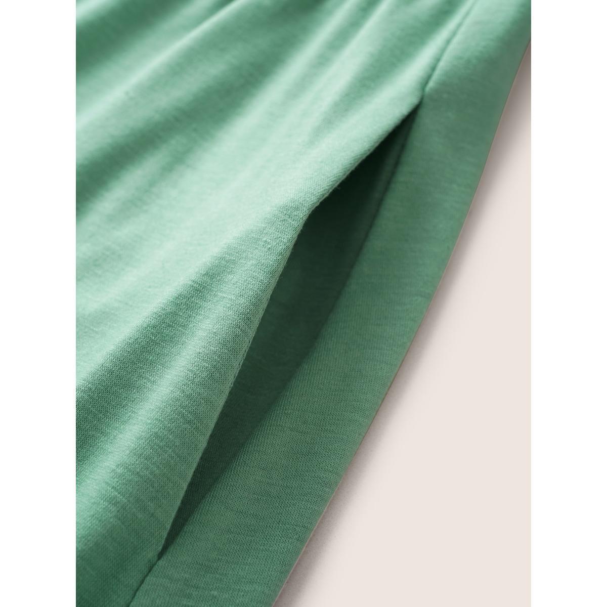 Plus Size Supersoft Essentials Solid Belted Patchwork Hem Dress Mint Women Basics Non Round Neck Cap Sleeve Curvy Midi Dress BloomChic 14-16/1X Product Image