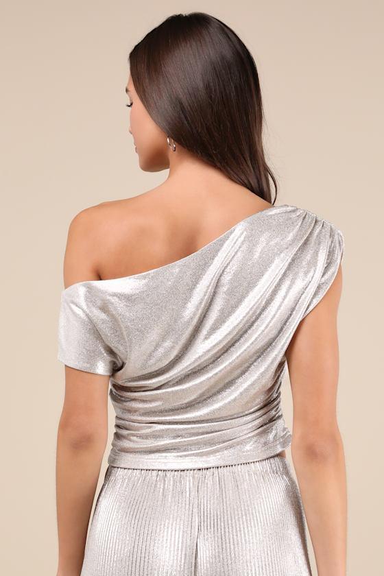Spectacular Shimmer Champagne Lurex Ruched Top Product Image