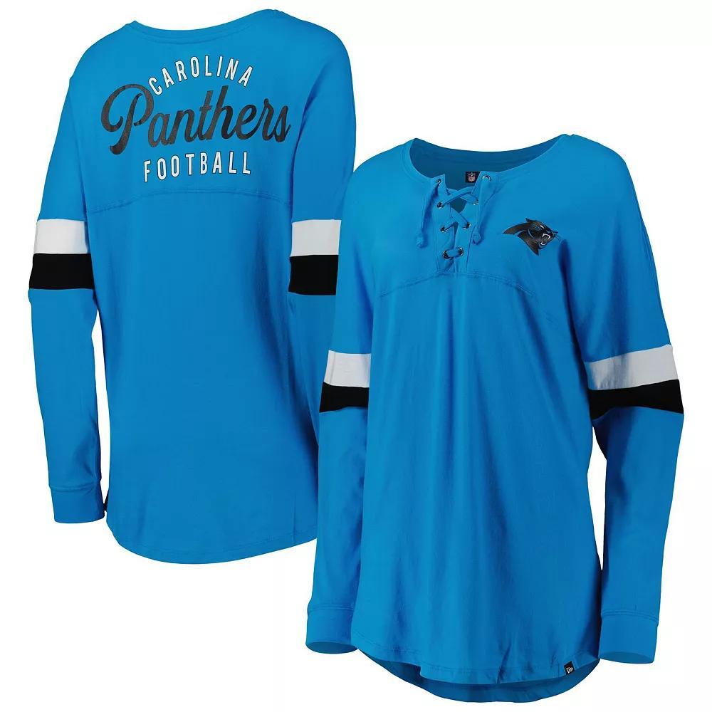 Women's New Era  Blue Carolina Panthers Athletic Varsity Lightweight Lace-Up Long Sleeve T-Shirt, Size: Medium Product Image