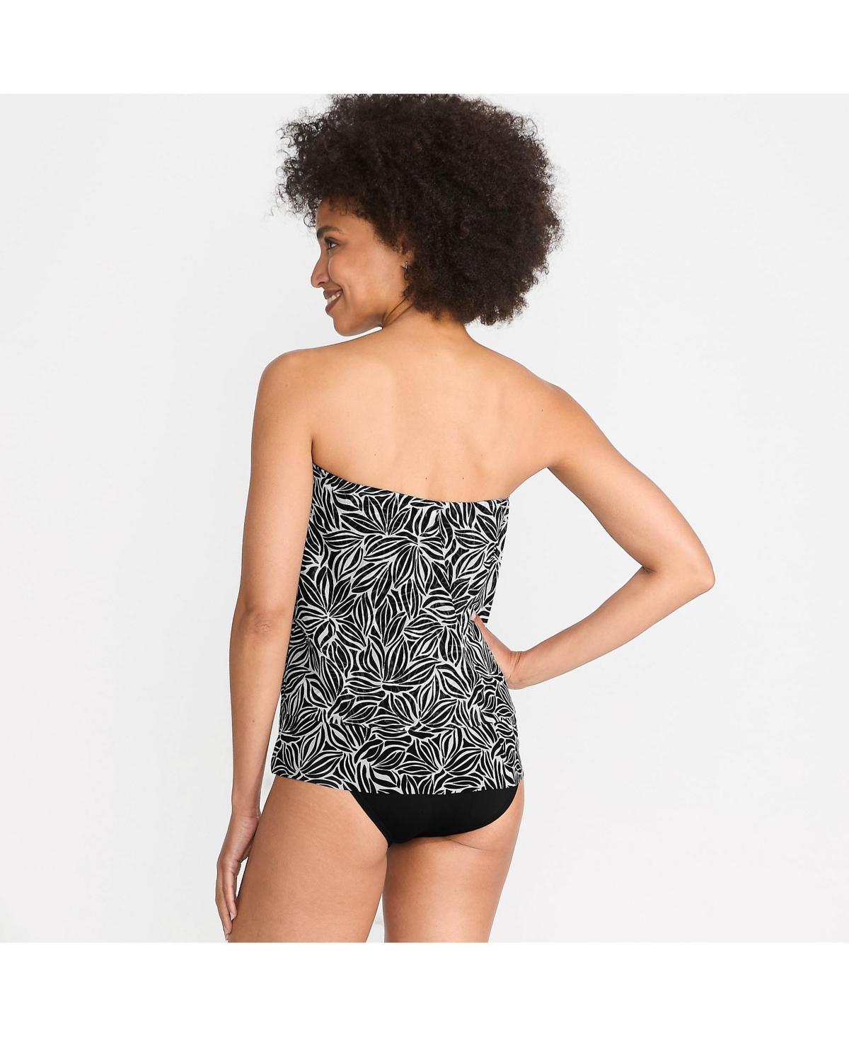 Women's Lands' End Printed Mesh Bandeau Fauxkini High Leg One-Piece Swimsuit, Size: 16, Abstract Floral Product Image