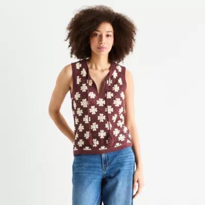 a.n.a Crochet Womens Crew Neck Sleeveless Pullover Sweater Product Image