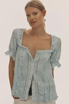 By Anthropologie Puff-Sleeve Eyelet Top Product Image