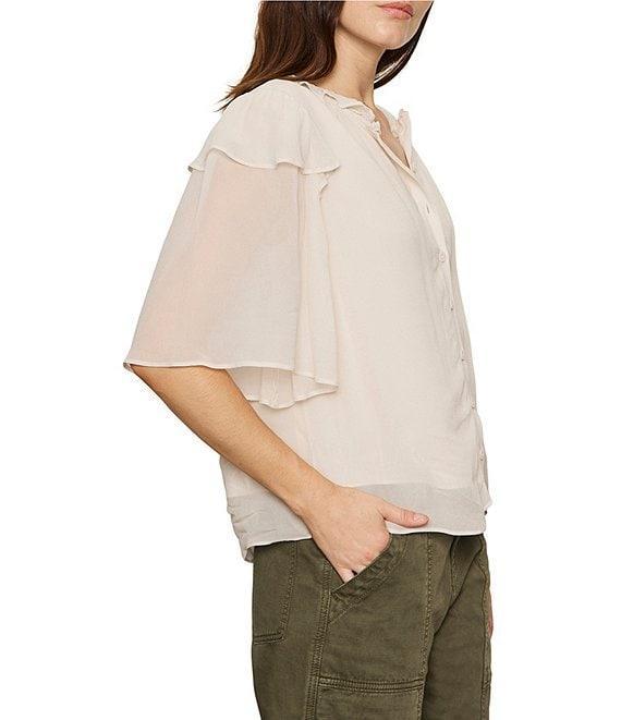 Sanctuary Deja Vu Ruffle V-Neck Short Sleeve Button Front Blouse Product Image