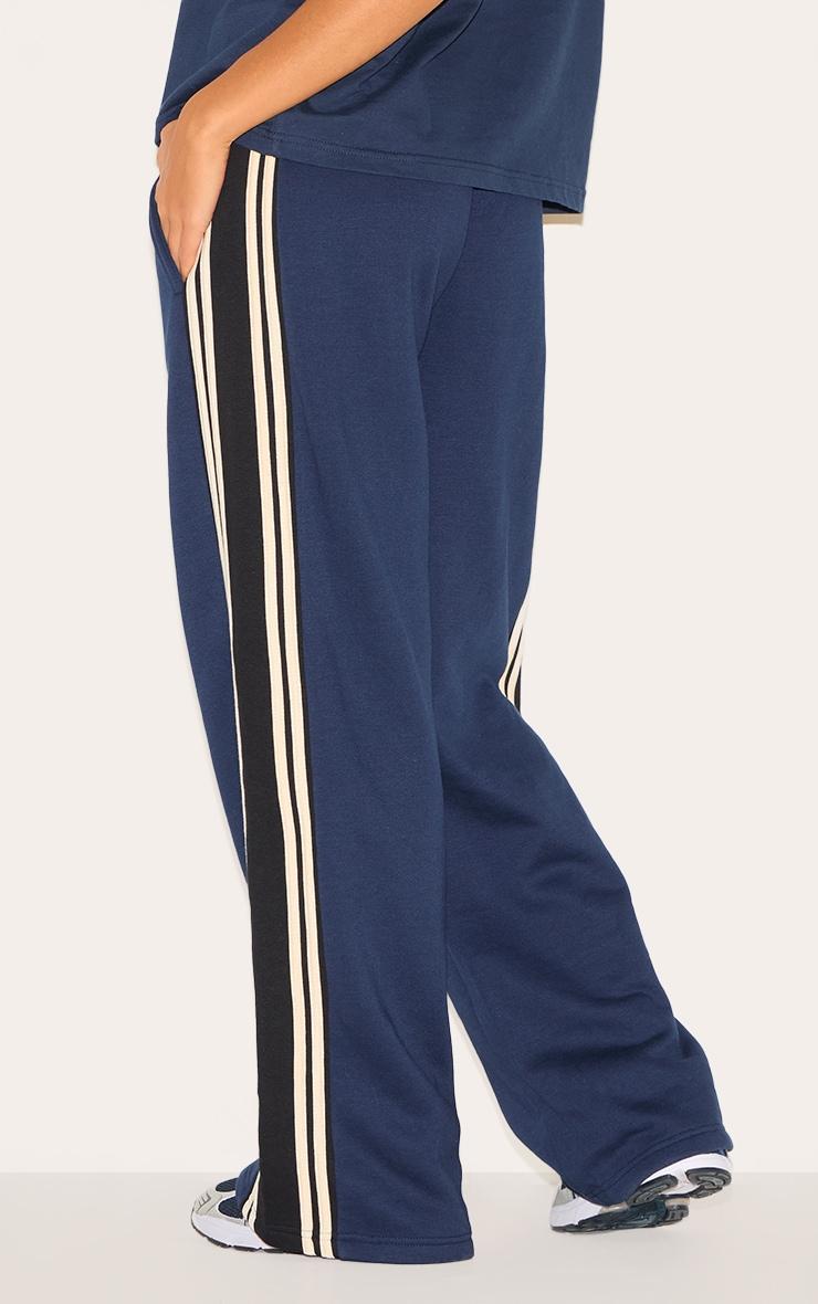 Navy Contrast Stripe Detail Wide Leg Sweatpants Product Image