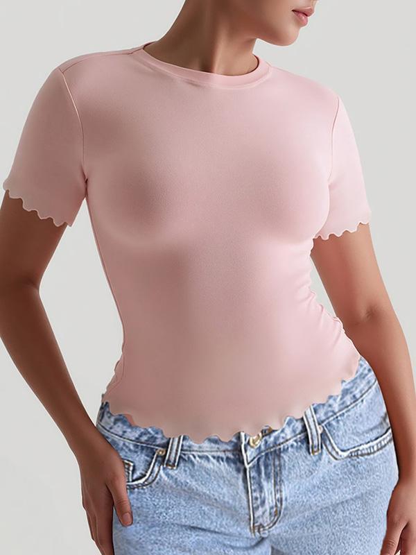 Short Sleeves Skinny Solid Color Round-Neck T-Shirts Tops Product Image