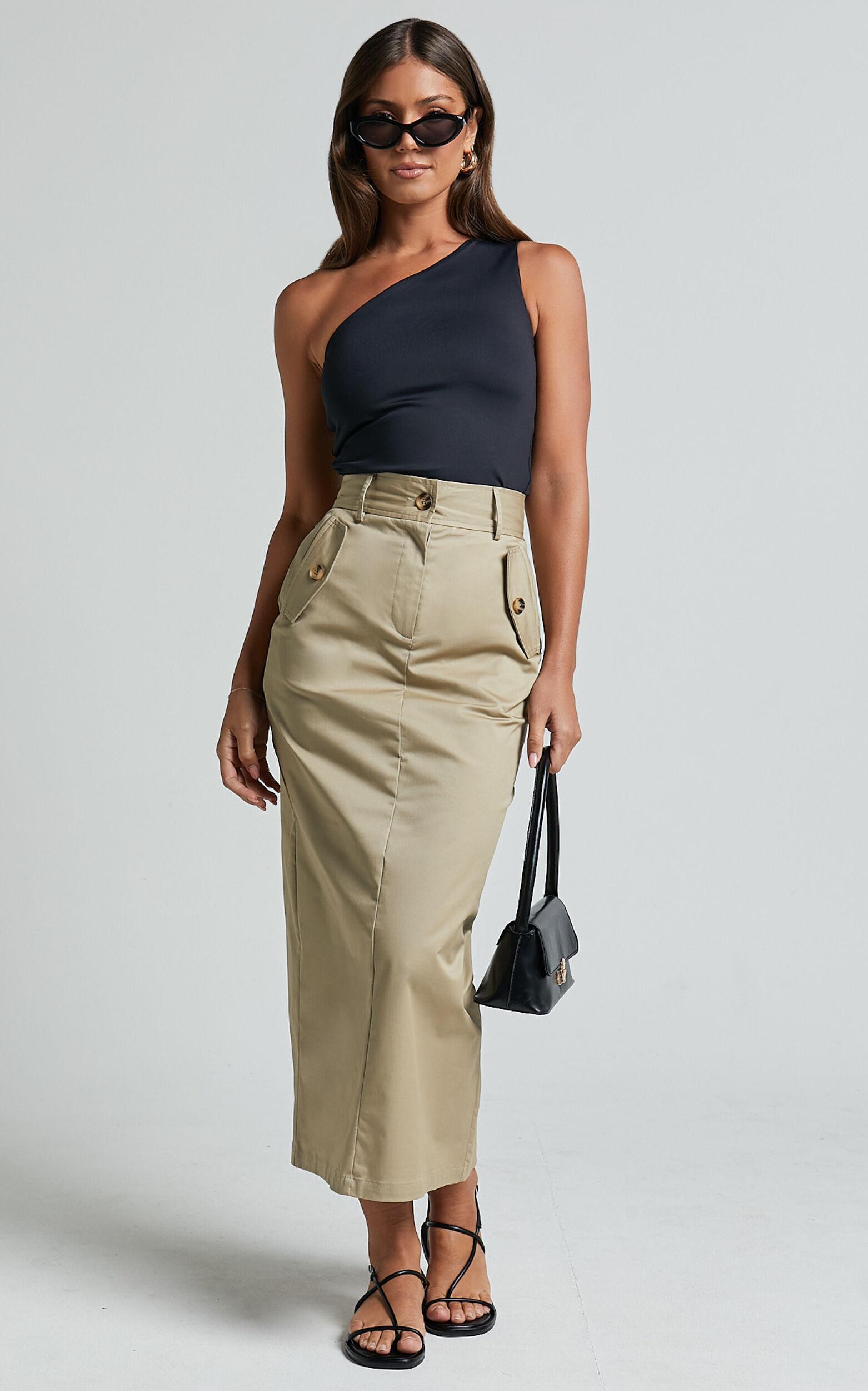 Anna Midi Skirt - High Waisted Cargo in Sand Product Image