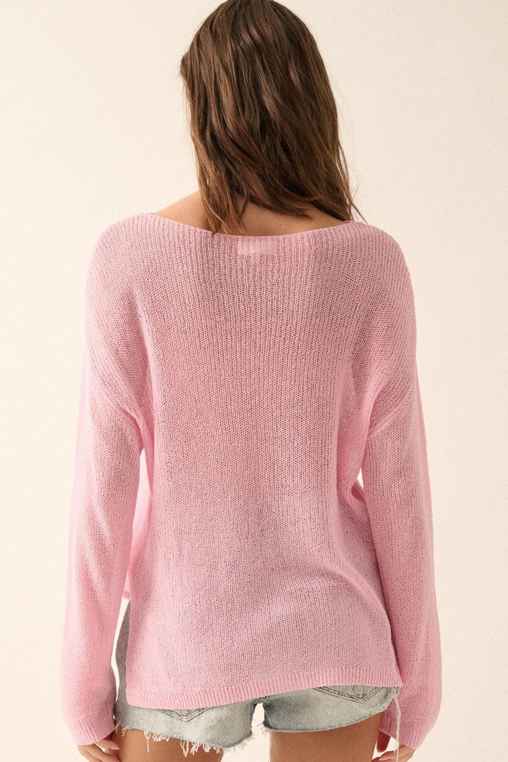 Lightweight Knit Loose-Fit Boatneck Sweater Product Image