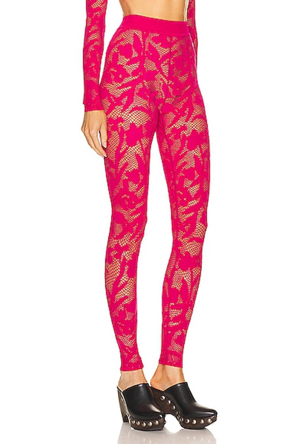 ALAÏA Fishnet Leggings In Fuchsia Product Image