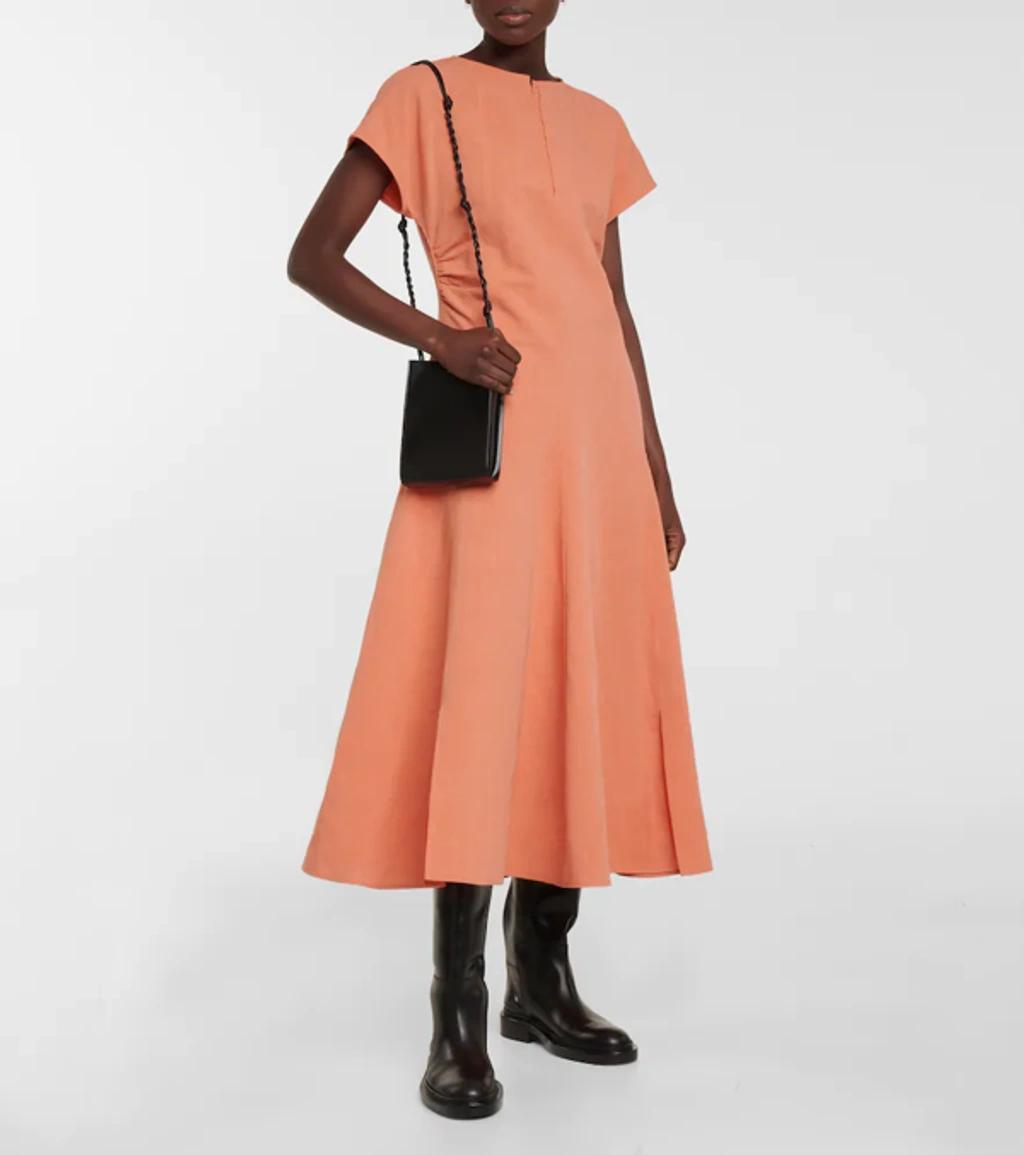 JIL SANDER Cotton And Linen Midi Dress In Light/pastel Red Product Image