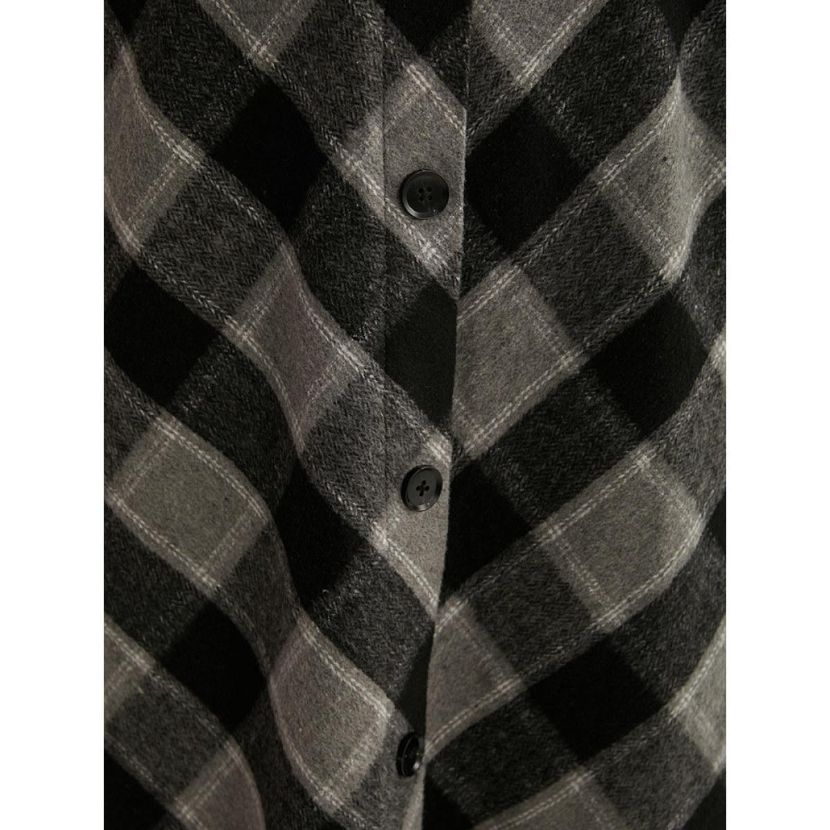 Plus Size Plaid Button Detail Pocket Skirt Women Black Office Elastic Waist No stretch Pocket Work Skirts BloomChic 14-16/1X Product Image
