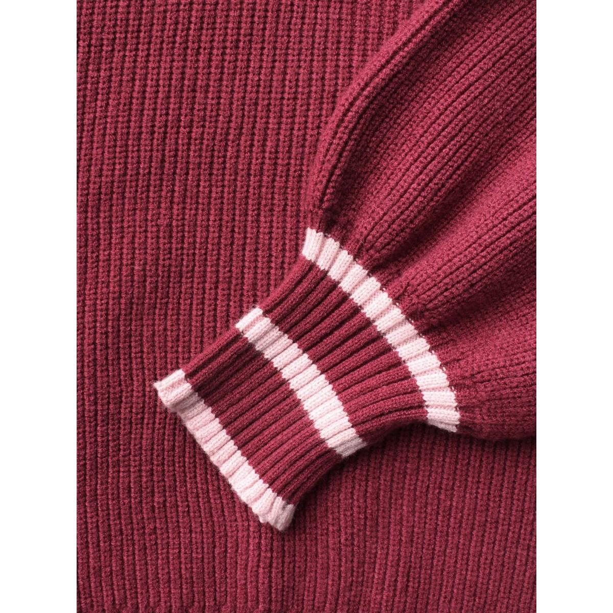 Plus Size Supersoft Essentials V Neck Contrast Trim Pullover Burgundy Women Casual Long Sleeve V-neck Everyday Pullovers BloomChic 22-24/3X Product Image