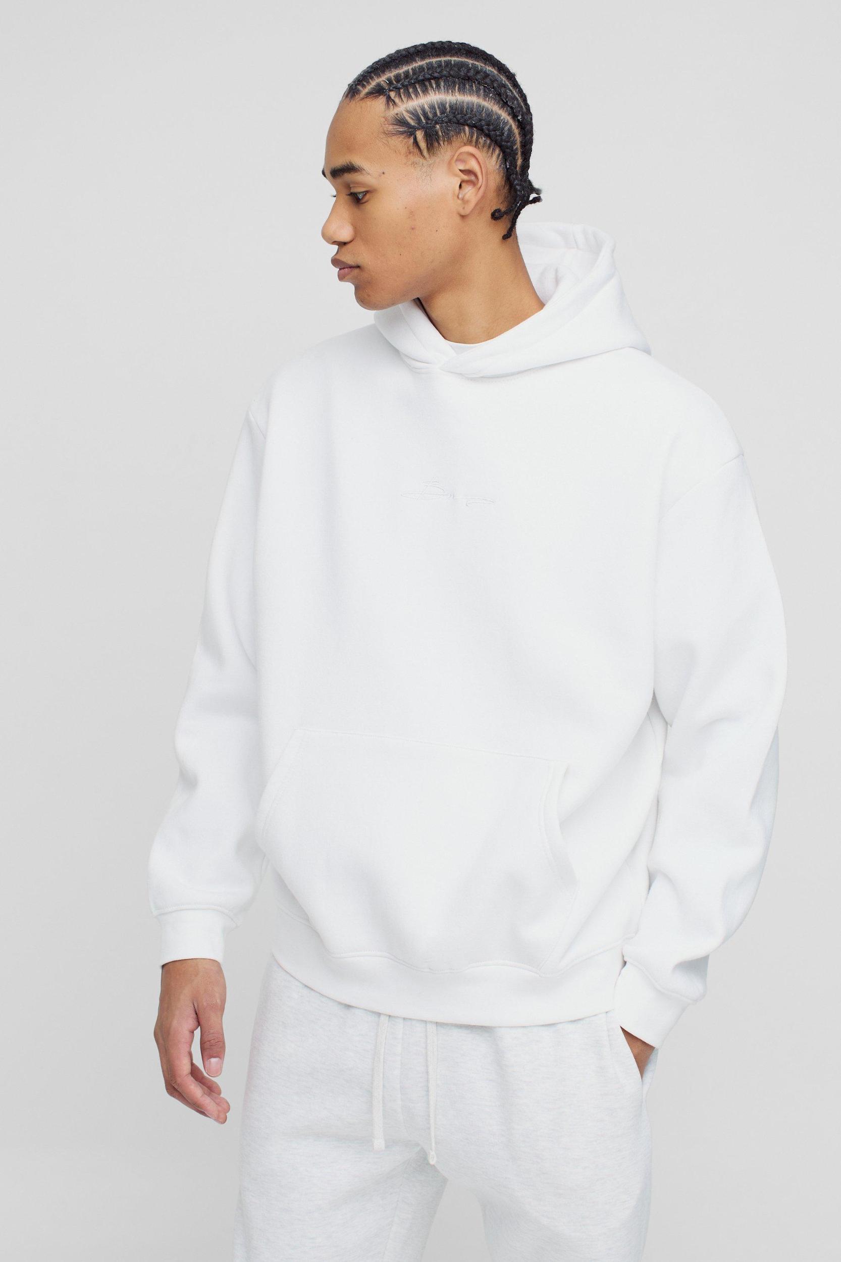 Mens 330GSM Oversized BM Signature Over The Head Hoodie - Black Product Image
