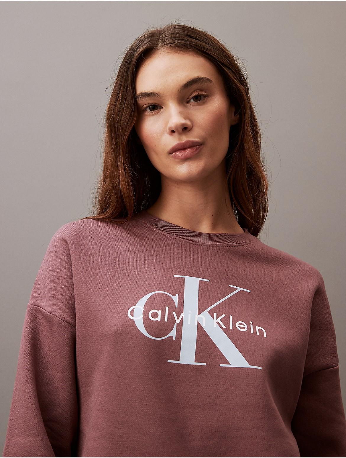 Calvin Klein Women's Monogram Logo Fleece Relaxed Crewneck Sweatshirt - Black - XS Product Image