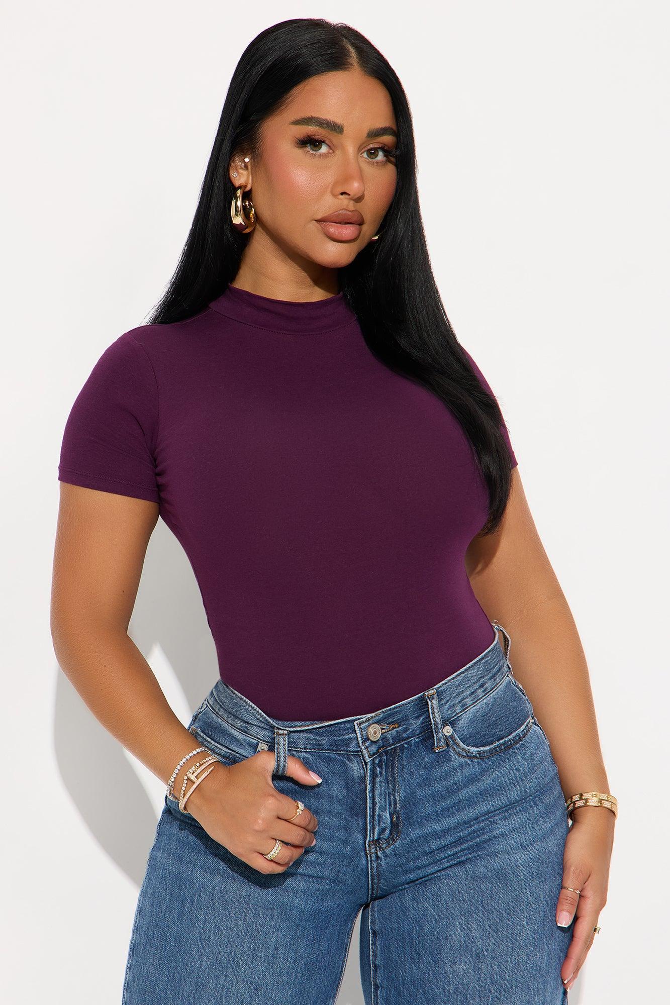 Basic Mock Neck Bodysuit - Plum Product Image