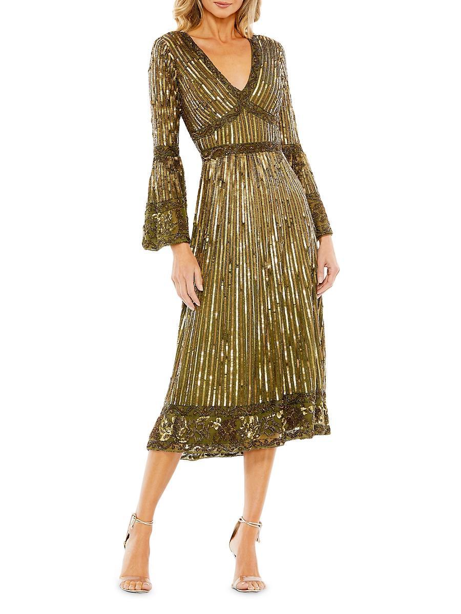 Womens Embellished Bell-Sleeve A-Line Dress Product Image
