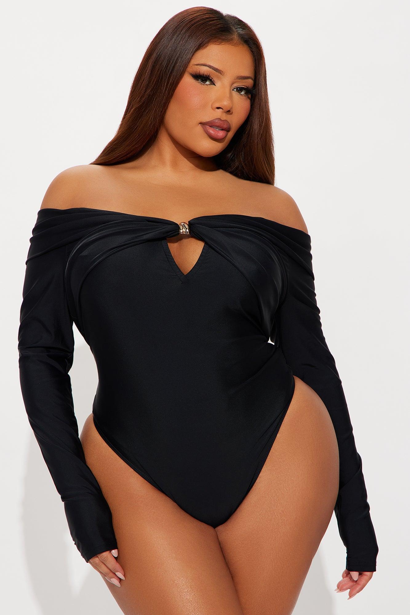 Sylvie Long Sleeve Off Shoulder Bodysuit - Black Product Image