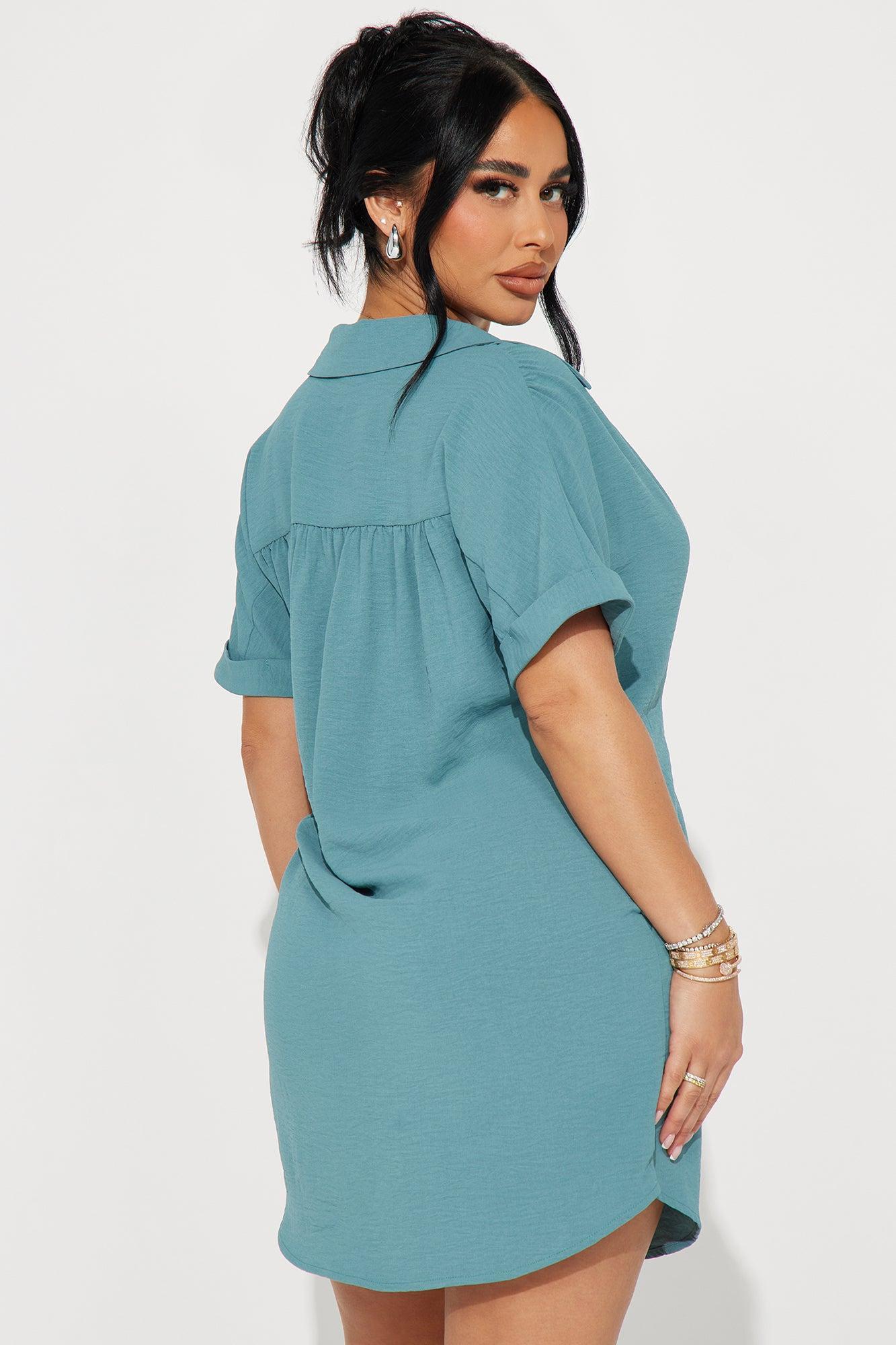 Amelia Mini Shirt Dress - Green Product Image