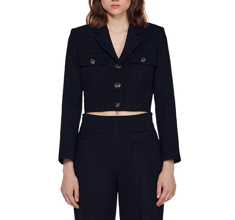 Womens Cropped Tweed Button-Up Jacket Product Image