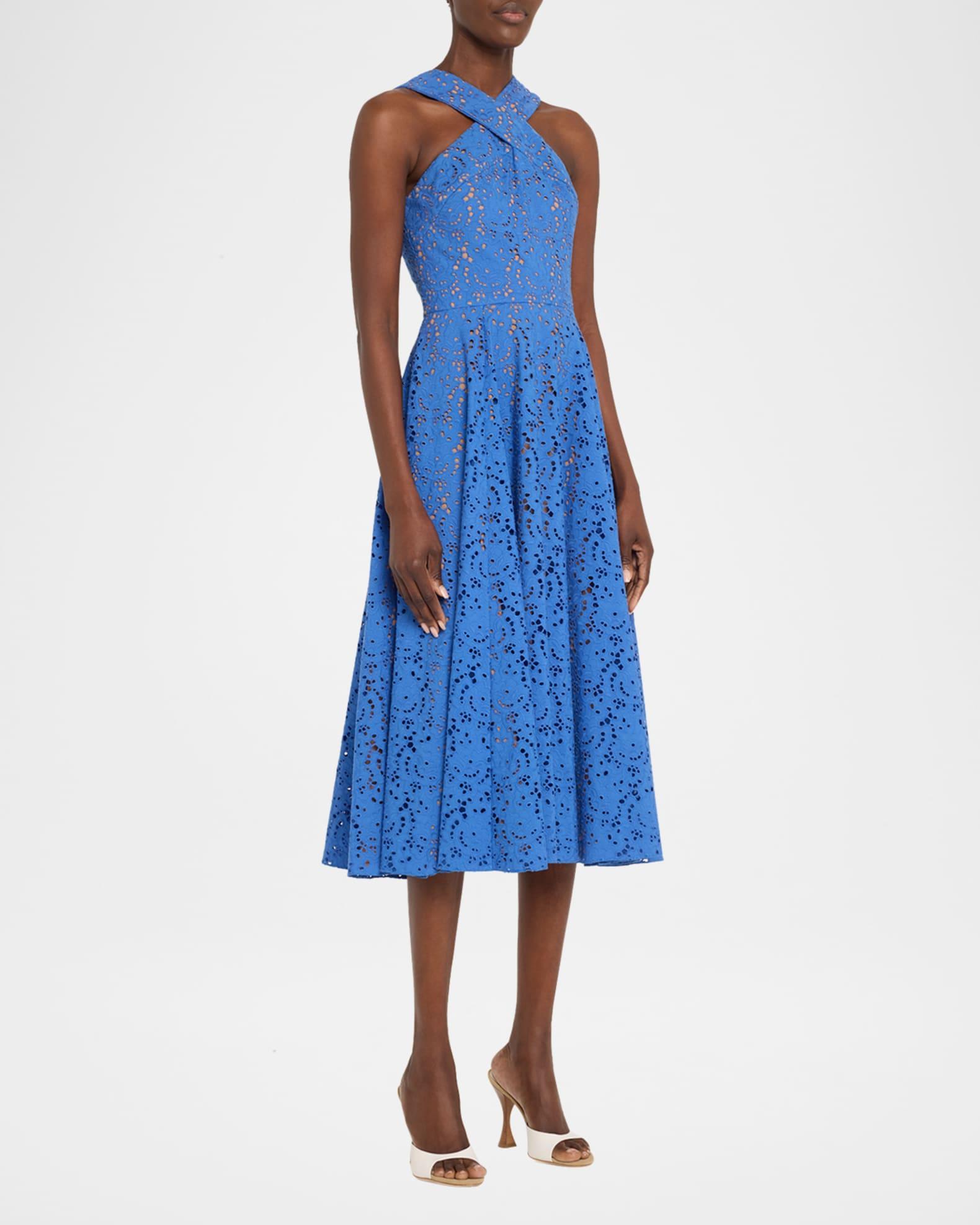 Broderie Anglaise Crossover Halter Midi Dress Product Image