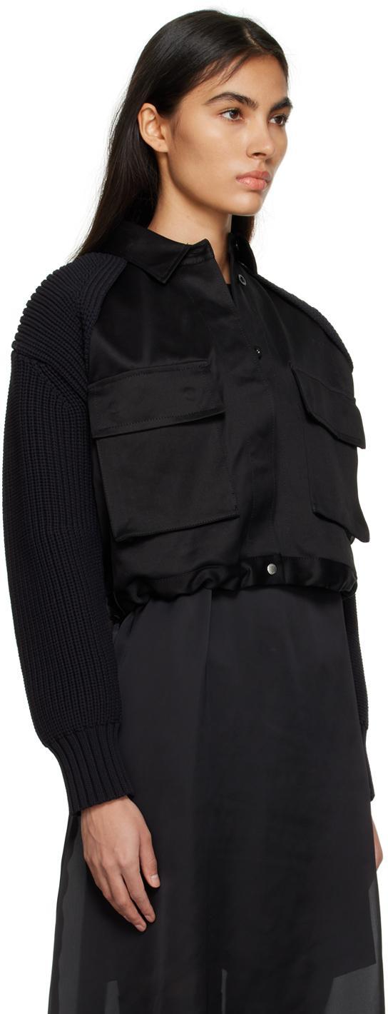SACAI Nylon Cargo Pocket Cropped Shirt In 001 Black Product Image