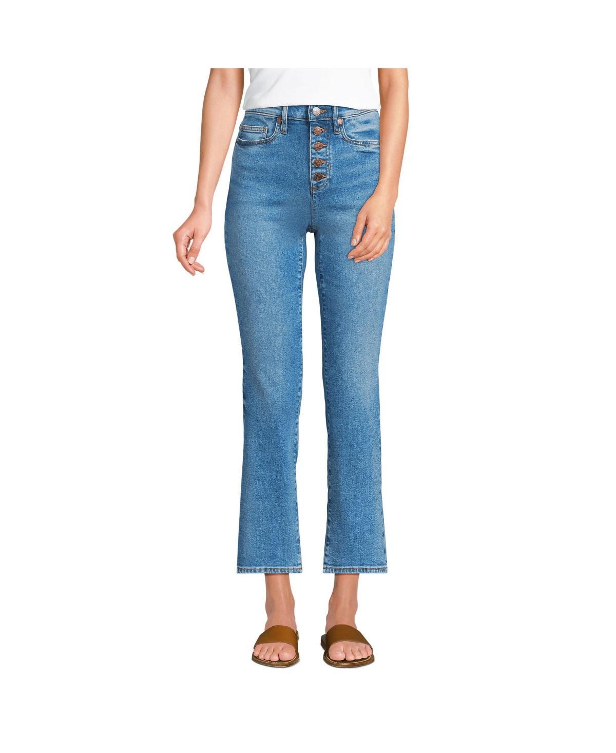 Women's Lands' End Recover High Rise Button Front Kick Flare Crop Jeans, Size: 12, Breeze Blue Wash Product Image