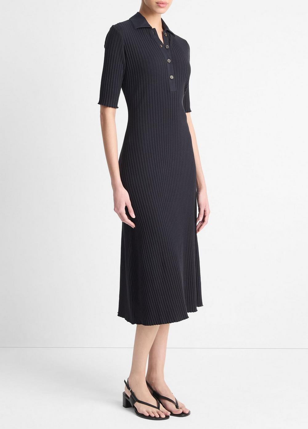 Womens Ribbed Cotton-Blend Polo Dress, Coastal Blue, Size L Vince Product Image