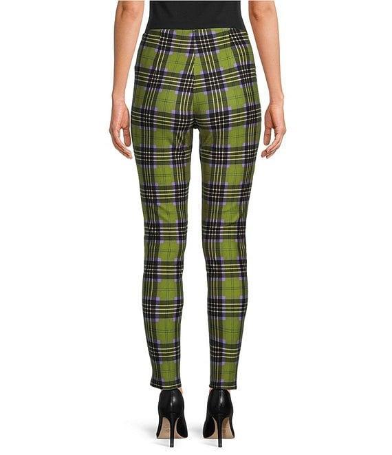 Slim Factor by Investments Ponte Knit Bright Chartreuse Plaid No Waist Leggings Product Image