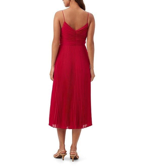 Trina Turk Natalie Georgette Pleated V-Neck Sleeveless A-Line Dress Product Image