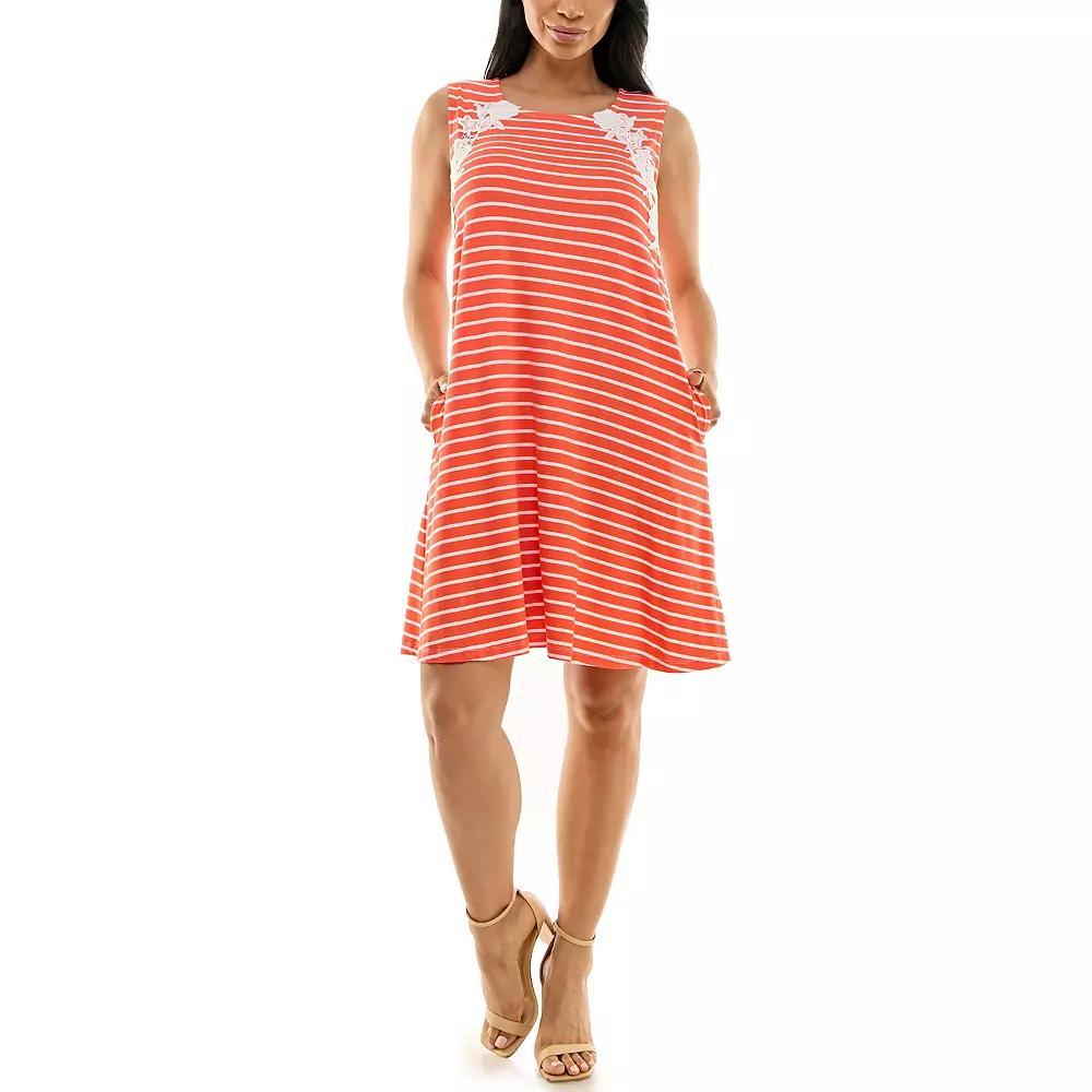 Women's Nina Leonard Striped Lace-Trim Swing Dress, Size: XL, Orange Product Image
