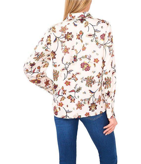 CeCe Woven Collared Floral Print Long Sleeve Button Front Blouse Product Image