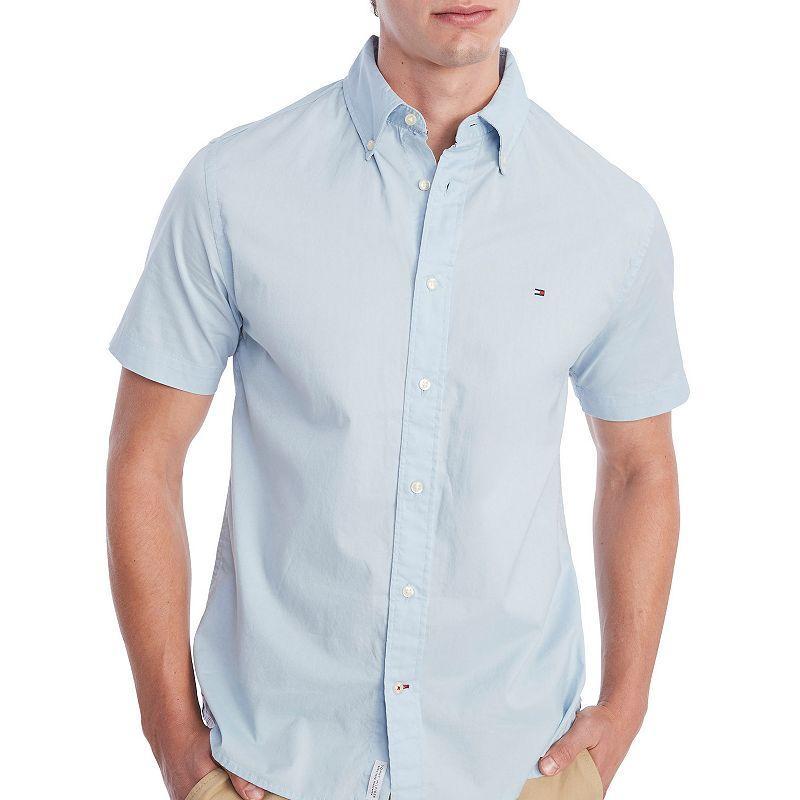 Men's Tommy Hilfiger Short Sleeve Oxford Button-Down Shirt, Size: Small, White Product Image