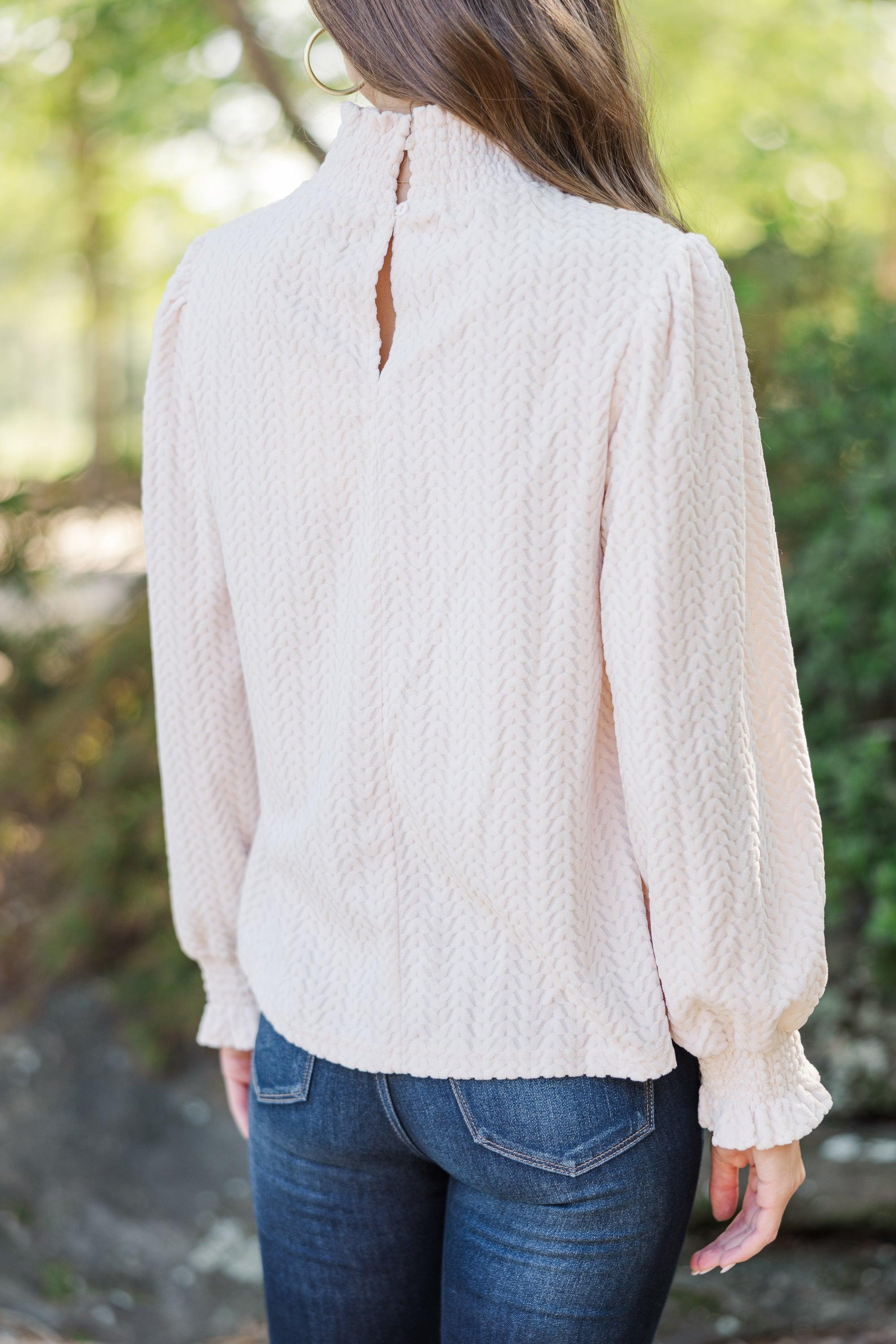 Make It Clear Ivory Textured Knit Blouse Female Product Image