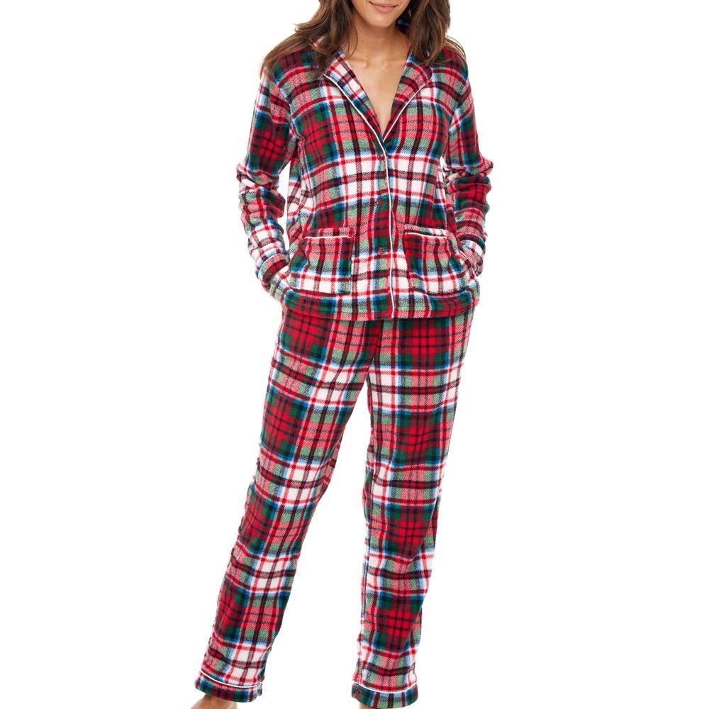 ADR Fleece Women's Pajamas Pants & Long Sleeve Button Down Pajama Cozy Winter PJ Set Product Image