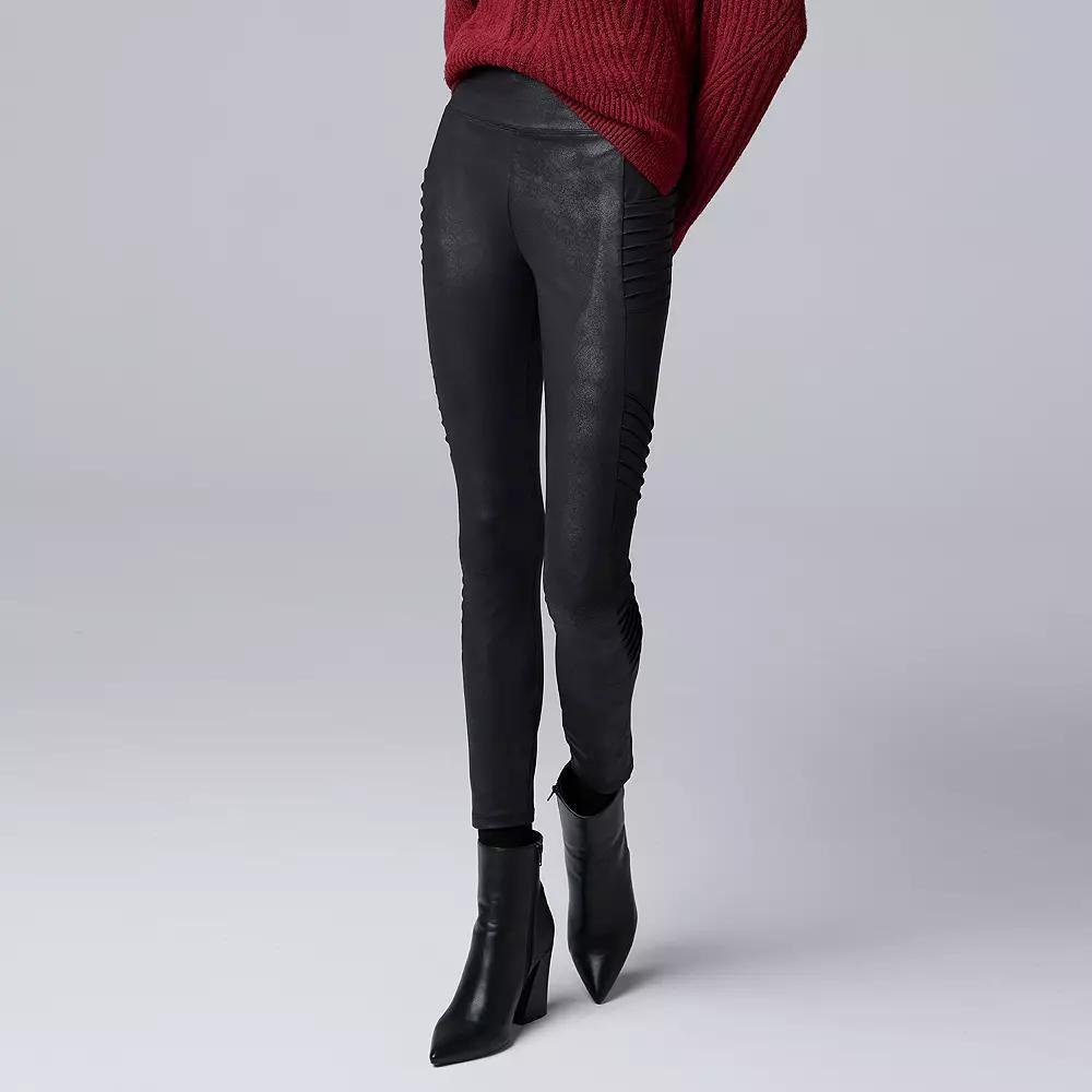 Women's Simply Vera Vera Wang High Rise Faux Leather Moto Leggings, Size: Large, Black Product Image