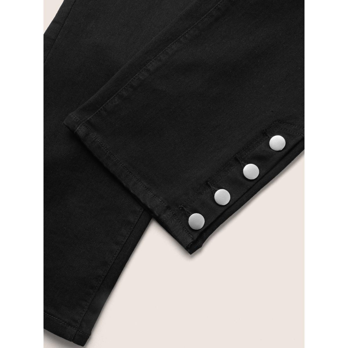 Plus Size Black Wash Button Detail Elastic Wais Slim Jeans Women Black Elegant Plain Non High stretch Pocket Jeans BloomChic 30/6X Product Image