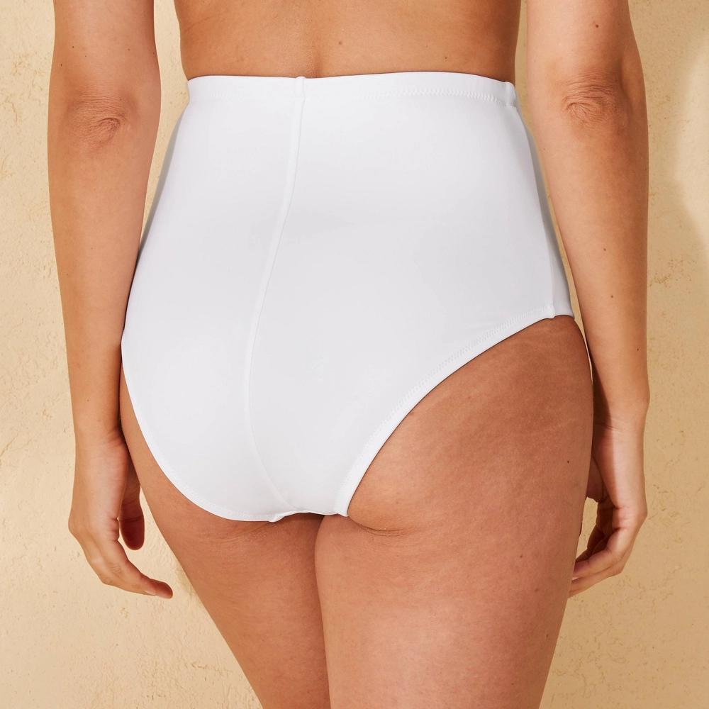 Women's Extra High Waist Full Coverage Tummy Control Bikini Bottom - Shade & Shore™ White L: Swim Pants, Pull-On, Tricot Product Image