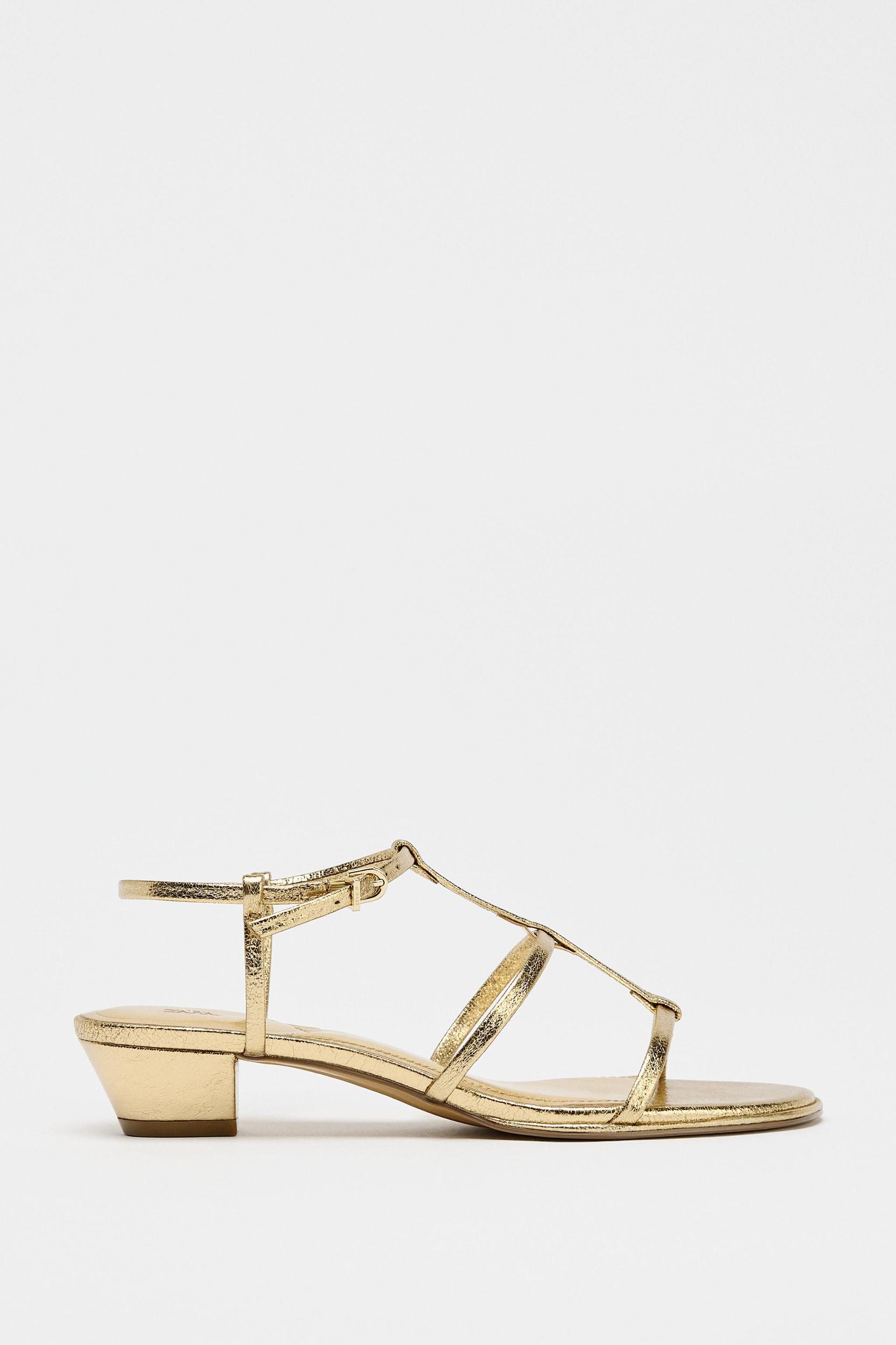 METALLIC EFFECT STRAPPY HEELED SANDALS Product Image