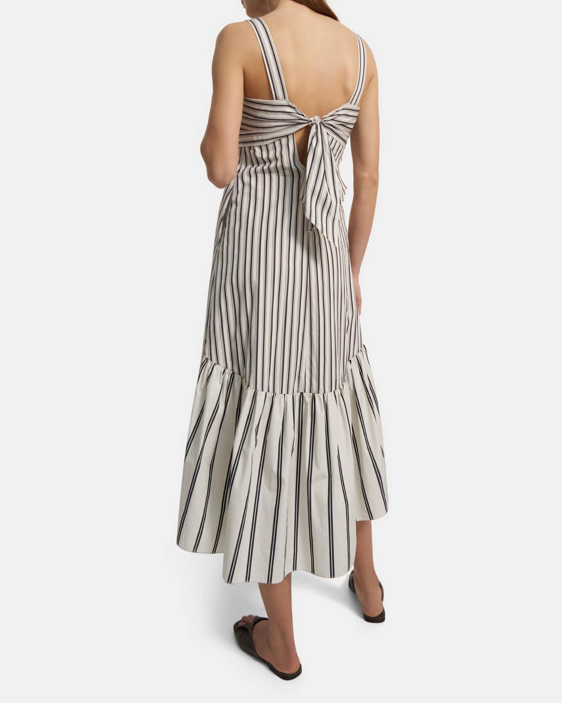 Tie-Back Dress in Striped Cotton Poplin Product Image