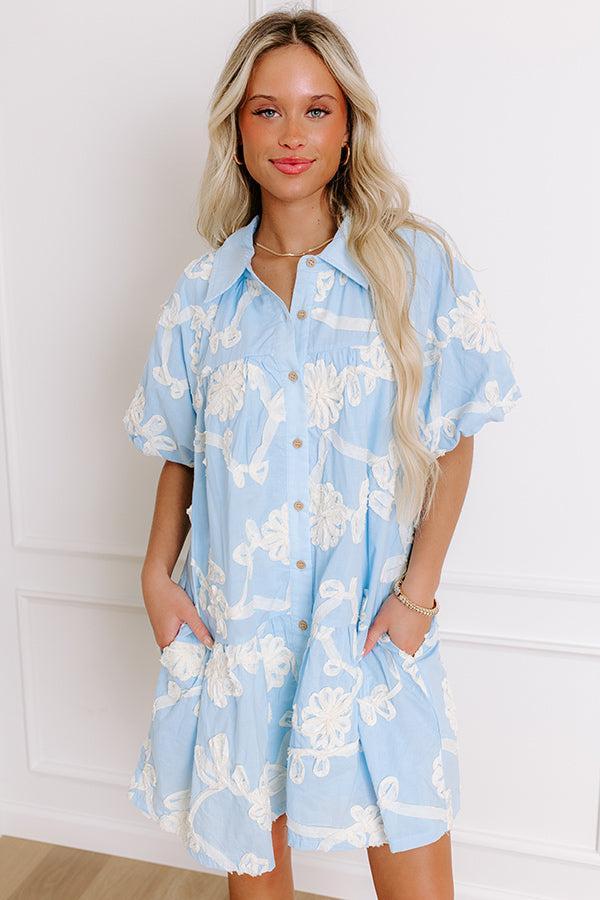 Floral Statement Embroidered Mini Dress in Sky Blue Product Image