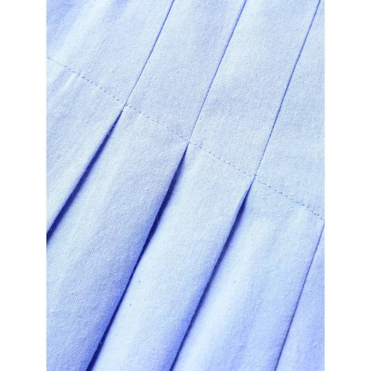 Plus Size Square Neck Plain Pleated Puff Sleeve Dress Stone Women Casual Square Neck Short sleeve Curvy BloomChic 18-20/2X Product Image