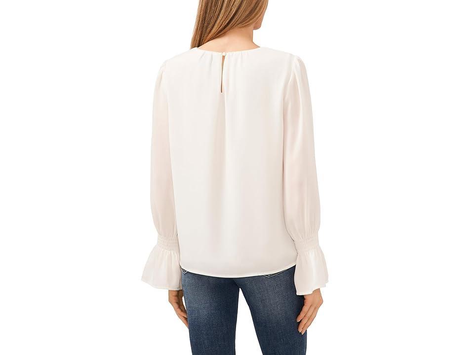 CeCe Long Sleeve Smocked Cuff Ruffle Blouse (New Ivory) Women's Clothing Product Image