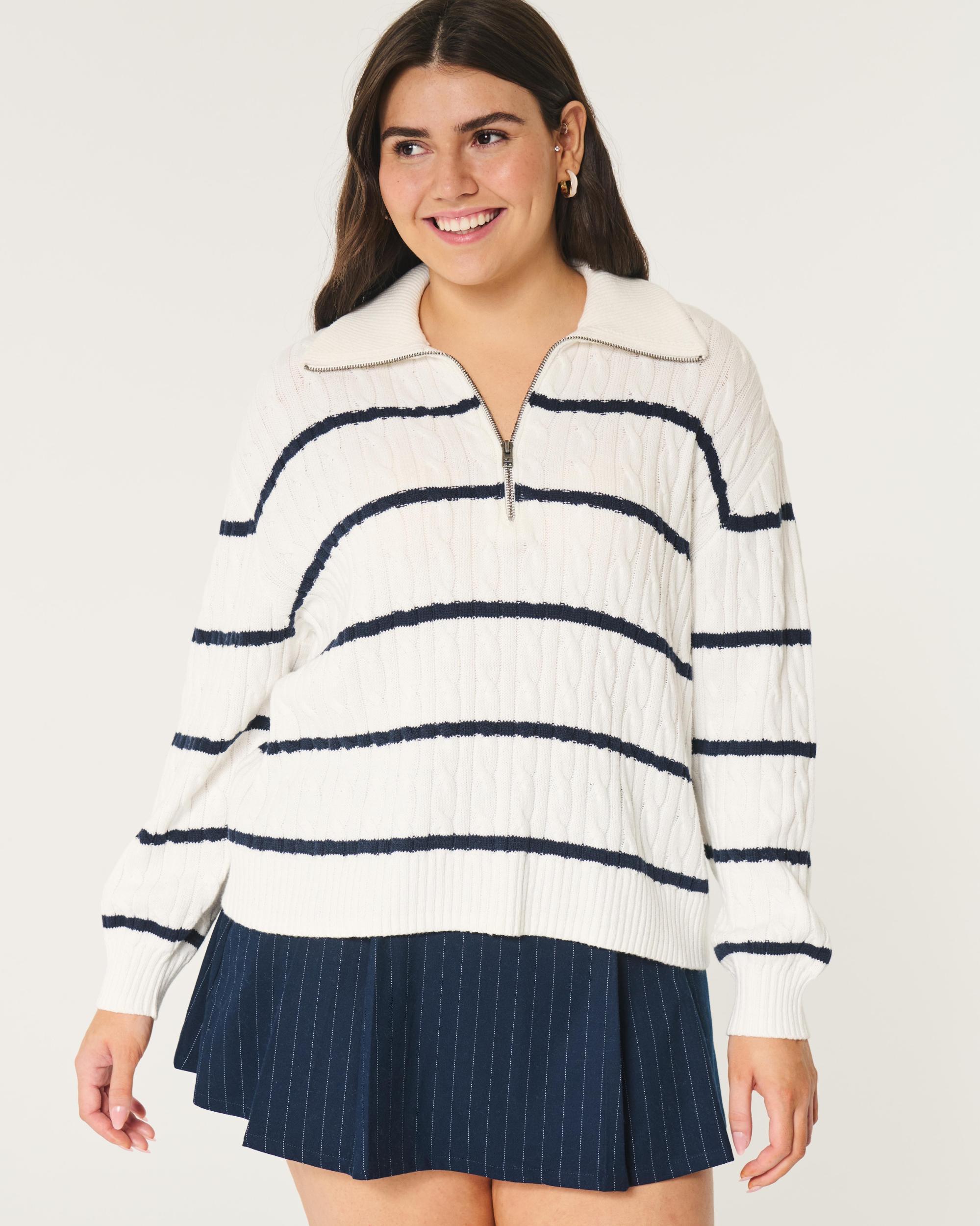 Oversized Cable-Knit Half-Zip Sweater Product Image
