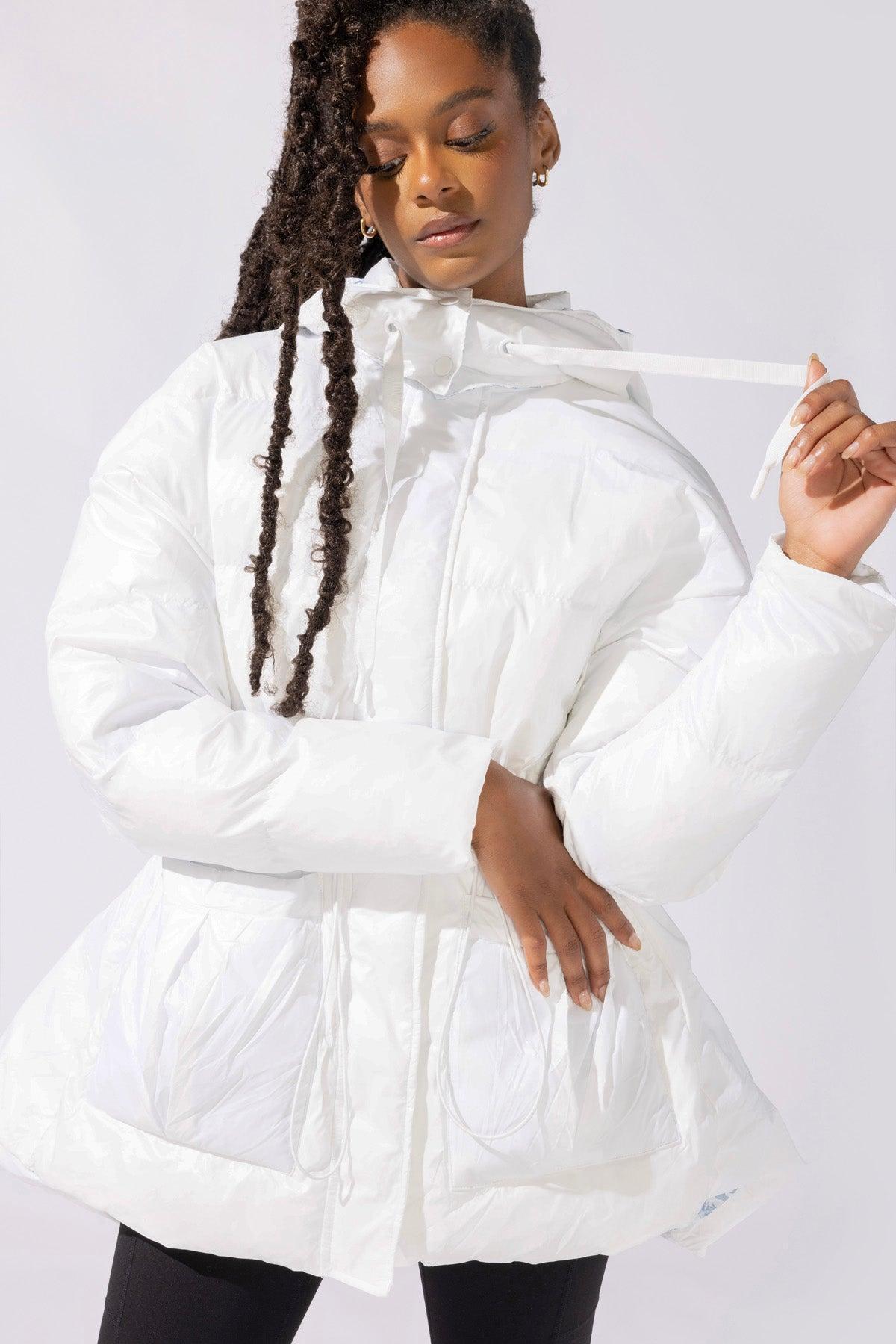 Pearl Peplum Puffer Jacket - White Product Image