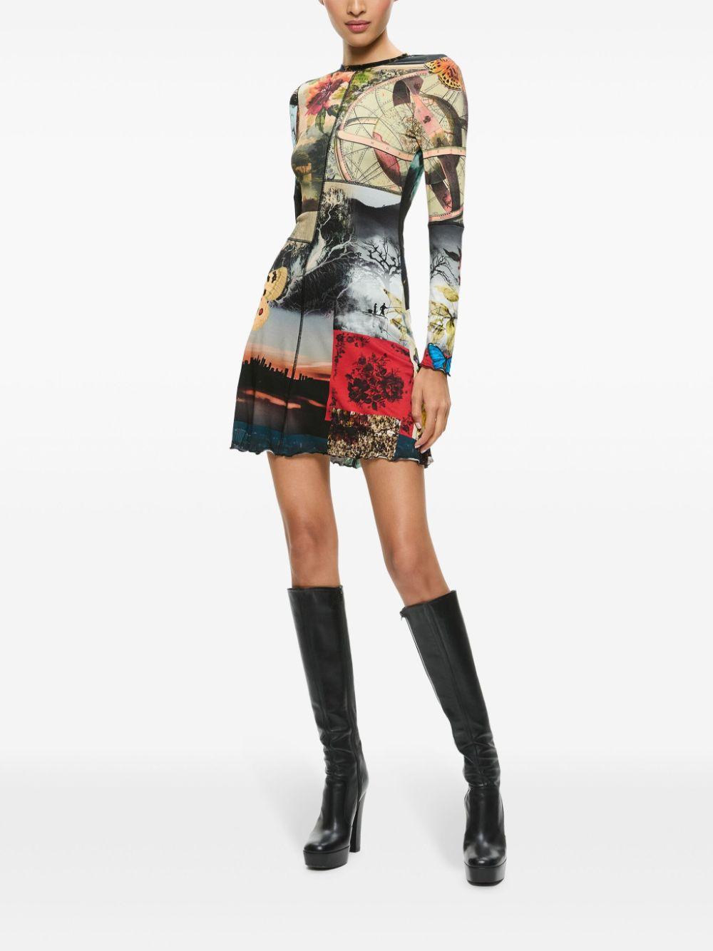 ALICE AND OLIVIA Delora Long Sleeve Paneled Flare Mini Dress With Lettuce Trim In Eco Fusion Product Image