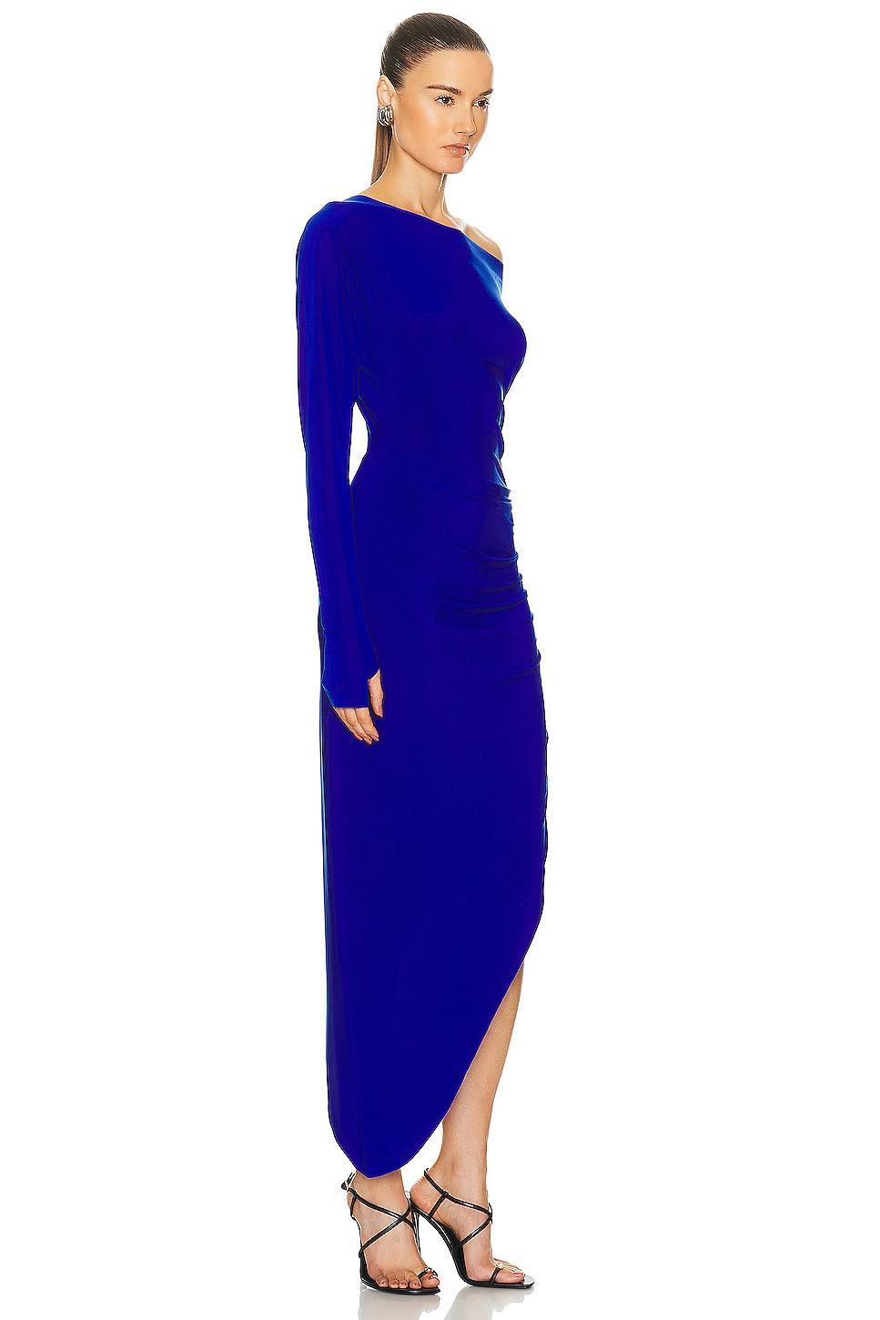 Norma Kamali One Sleeve Drop Shoulder Side Drape Gown Royal. (also in ). Product Image