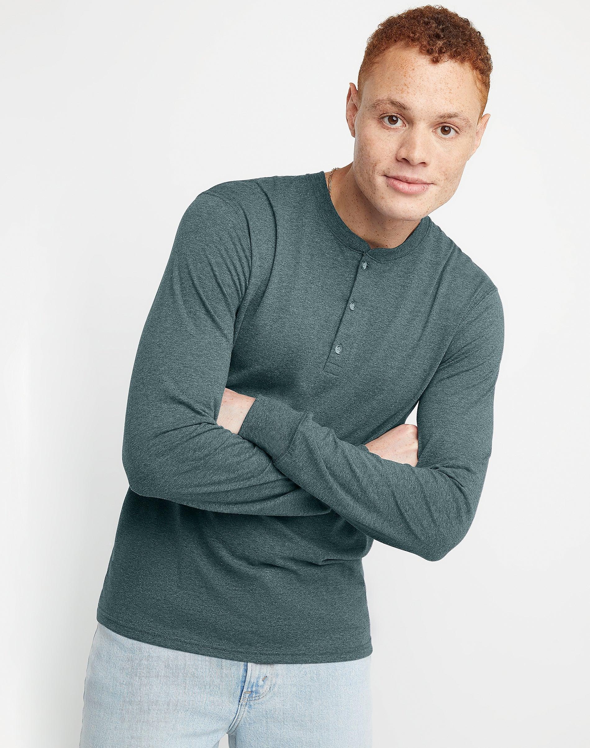 Men's Hanes Originals Tri-Blend Henley, Size: Medium, Eco White Product Image