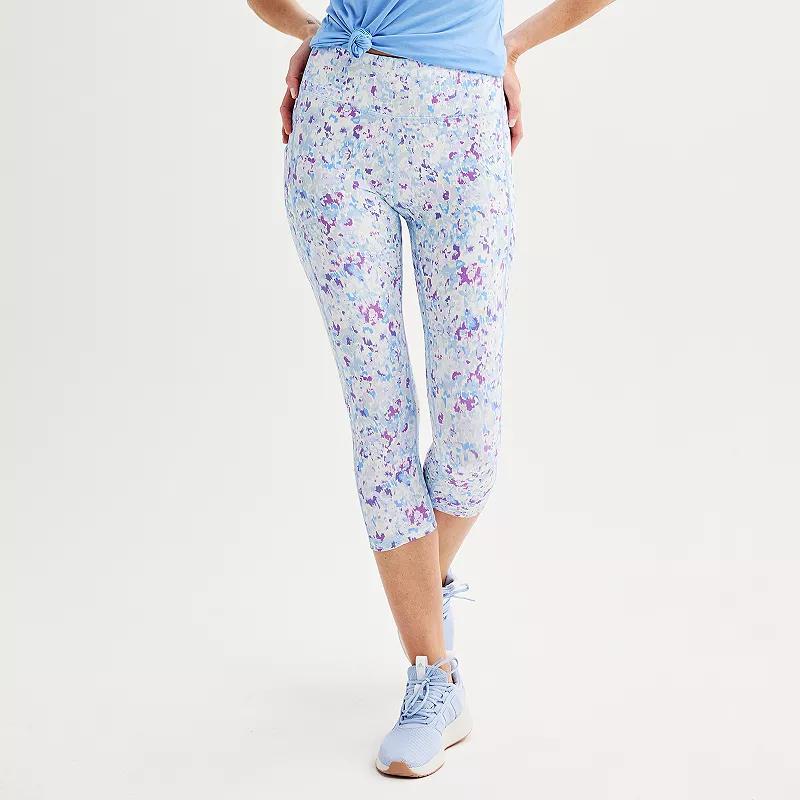 Womens Tek Gear Ultrastretch Pocket High-Waisted Capri Leggings Blue Foliage Product Image